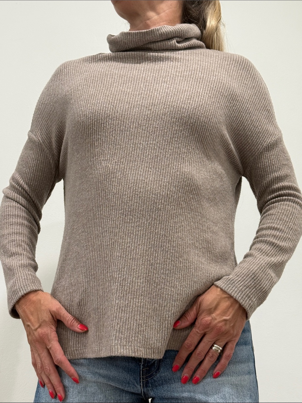 Sanctuary Taupe Ribbed Turtleneck Sweater